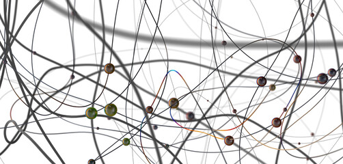 Fototapete - Abstract polygonal space with connecting dots and lines. Dark background. Connection structure. 3d Widescreen