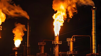Poster - Documentary Photography of Industrial Factory with Gas Flames Showcasing Impact of High Gas Prices