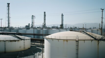 Poster - Aerial Documentary Photography of Industrial Gas Storage Tanks with Fluctuating Prices