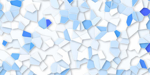 Wall Mural - Abstract white and blue broken stained-glass background with white line. geometric seamless pattern with 3d shapes triangle background. colorful low poly crystal mosaic and tiles background pattern.