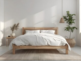 Wall Mural - Minimalist and Cozy Bedroom with Natural Sunlight and Greenery