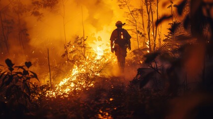 Wall Mural - A forest fire is raging and two deer are running through the flames