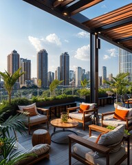 Wall Mural - a patio with a view of the city