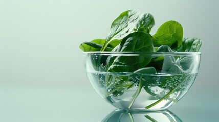 Canvas Print - Fresh spinach leaves in clear glass bowl of water