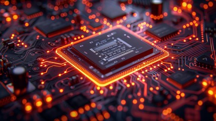 Poster - illuminated central processing unit on circuit board