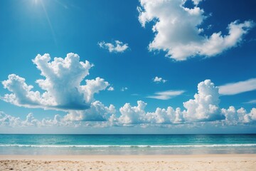 Beautiful tropical beach with blue sky and white clouds abstract texture background. Copy space of summer vacation and holiday business travel concept. Vintage tone filter effect color style.