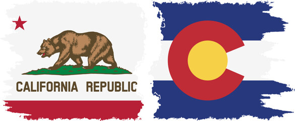 Wall Mural - Colorado and California states grunge brush flags connection, vector