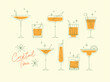 © anna42f - Cocktails time set with glasses drawing in retro style on yellow background