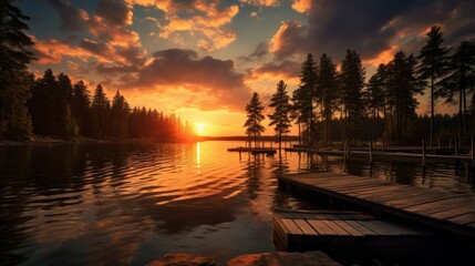 Wall Mural - Sunset over the lake