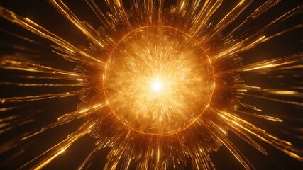 Wall Mural - orange light center radial explosion isolated in gold background