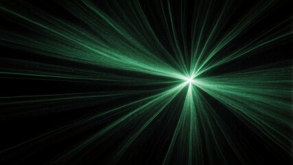 Wall Mural - green light center radial explosion isolated in black background