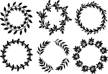 Hand drawn floral frame Leaf Wreath logo, wedding frame, invitation card template, on white background, 