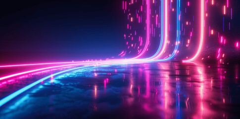 Abstract Neon Background 3D Render Glowing Lines Pink Blue on Black Light Effect Curved Path Ultraviolet Twisted Ribbon Wallpaper