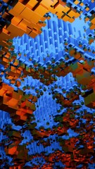  - Background with moving blue and red cubes and rectangles, seamless loop. Design. Simple figures in the form of a cube move in wavy motion.
