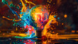© Vicky - Lightbulb eureka moment Impactful inspiring artistic colorful explosion paint energy, creativity ideas burst innovation breakthrough discovery inspiration think outside the box brainstorm mastermind