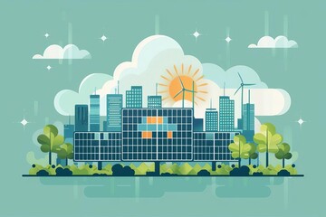 Wall Mural - Cloud computing, cloudenabled clean energy projects, flat design illustration