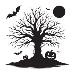 Wall Mural - Halloween scary tree silhouette vector illustration isolated on white background