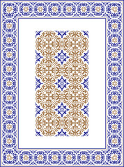 Naklejka na meble Blue gold rectangular Vertical Islamic Asian Kazakh national ornament ornament frame. A4 format. Kazakh pattern frame, border, decorative ornament of the Kazakh, Kyrgyz, Mongol, Tatar, Uzbek, Tajik