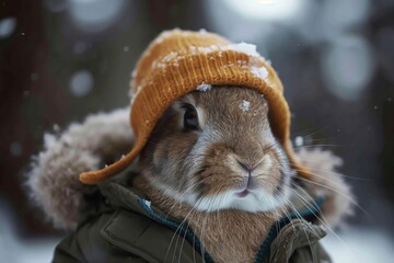 Canvas Print - a rabbit wearing a winter hat