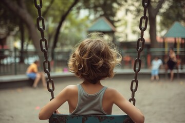 Canvas Print - A child sits alone on a swing