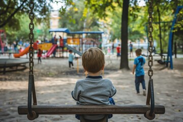 Canvas Print - a child sitting on a swing in a playground