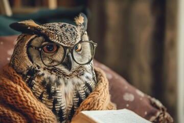 Wall Mural - owl wearing glasses