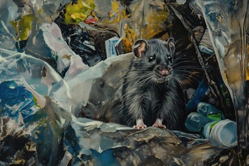 Canvas Print - a rat in a garbage can