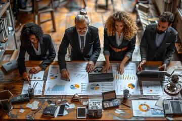 Poster - Business Professionals Analyzing Data Charts During Meeting in Office