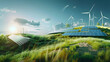 © john - renewable energy banner background with green energy as wind turbines and solar panels