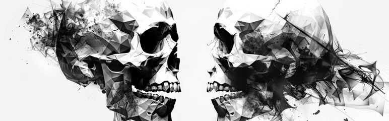 Wall Mural - abstract design using geometric shapes to form skulls in monochrome or contrasting colors, emphasizing simplicity and impact