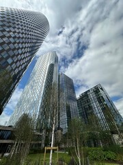 Canvas Print - Looking up at modern skyscrapers in Manchester city centre. Incredible modern architecture. 