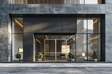 Sticker - Modern Building Entrance with Glass Doors and Gold Accents