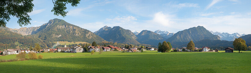 Wall Mural - tourist resort Oberstdorf, view to the village and mountains, allgau alps