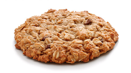 Oatmeal cookie or oat biscuit with raisins and nuts on white background. oatmeal cookie, oat biscuit, raisins, nuts, white background, oatmeal raisin cookie, homemade cookie, healthy snack,