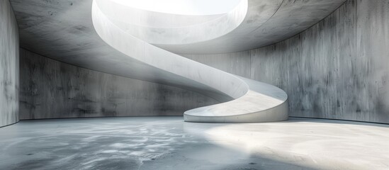 Wall Mural - Abstract Concrete Architecture with Curved Staircase and Light