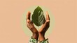© Yulia - A pair of African American hands holding up an isolated leaf. eco-friendly, Green Solutions, Environmental Awareness, Climate Change Awareness