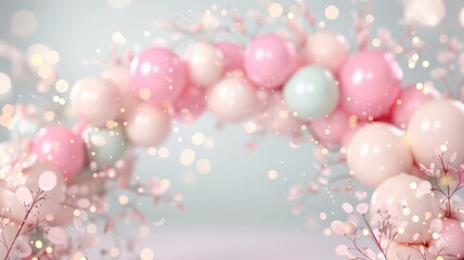 Poster - A pink and green arch made of balloons