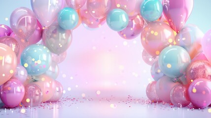 Poster - A pink archway made of balloons with a blue balloon in the middle
