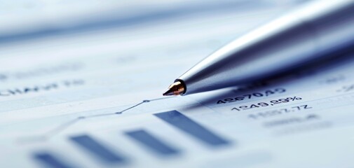 Poster - A close-up of a financial report highlighting company assets, with a pen pointing to key figuresฃ