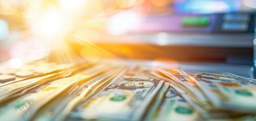 Poster - A stack of US dollars is shown in a bright light