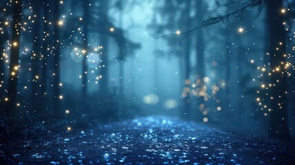 Poster - A forest with a path in the middle and a lot of light shining on it. The light is coming from the sky and the trees