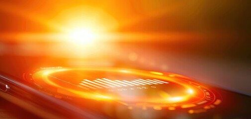 Leinwandbilder - A phone screen with a glowing orange circle with the word 