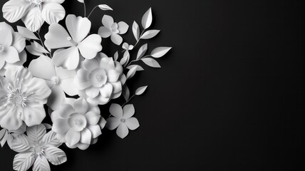 Aufkleber - A black background with white flowers. The flowers are arranged in a way that they look like they are floating. The image has a serene and calming mood, as if it were a painting of a garden