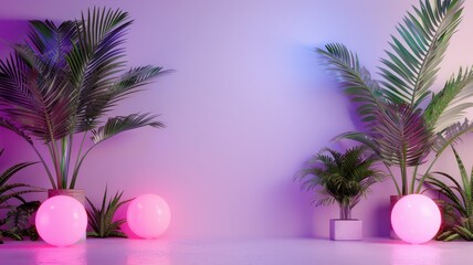 Aufkleber - A wall with two pink plants and two pink balls