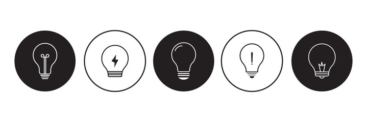 Canvas Print - Set of light bulb vector icons. Black icons lamps or bulb and rays. Lightbulb. Symbol for idea and science.