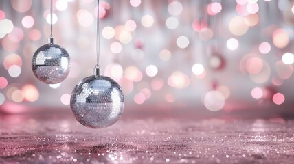 Poster - A silver ball with a pink background. The background is blurry and has a pinkish hue