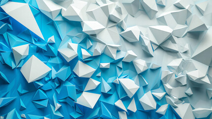 Fototapete - Abstract background with blue and white low poly shapes, 3D rendering. Modern geometric wallpaper design in the style of for business presentation cover or poster template.


