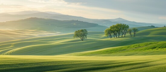 Wall Mural - Rolling Green Hills with Solitary Trees
