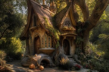 Poster - heart of a mystical wood, the fairytale cottage 