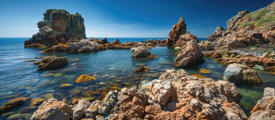 Poster - Scenic coastal rocks with ample copy space image.